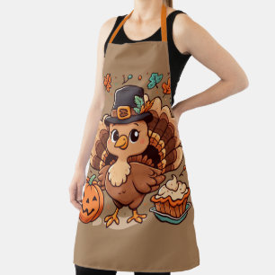 Cute Cartoon Thanksgiving turkey and pumpkin Apron