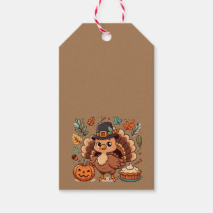 Cute Cartoon Thanksgiving turkey and pumpkin Gift Tags