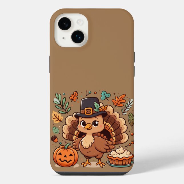 Cute Cartoon Thanksgiving turkey and pumpkin iPhone Case (Back)