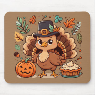 Cute Cartoon Thanksgiving turkey and pumpkin Mouse Mat