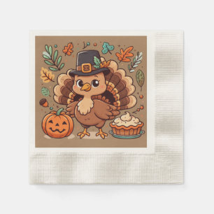 Cute Cartoon Thanksgiving turkey and pumpkin Napkin