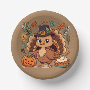 Cute Cartoon Thanksgiving turkey and pumpkin Paper Plate