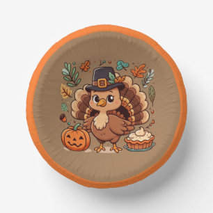 Cute Cartoon Thanksgiving turkey and pumpkin Paper Plate
