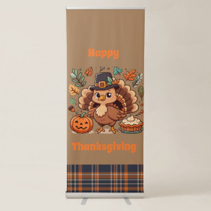 Cute Cartoon Thanksgiving turkey and pumpkin Retractable Banner