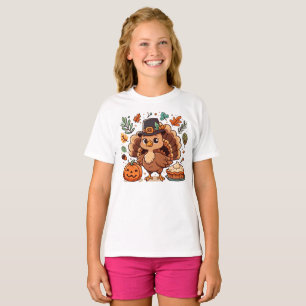 Cute Cartoon Thanksgiving turkey and pumpkin T-Shirt