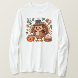 Cute Cartoon Thanksgiving turkey and pumpkin T-Shirt