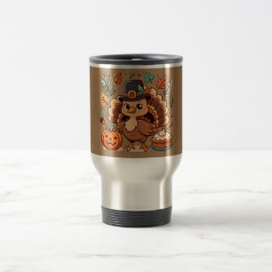 Cute Cartoon Thanksgiving turkey and pumpkin Travel Mug