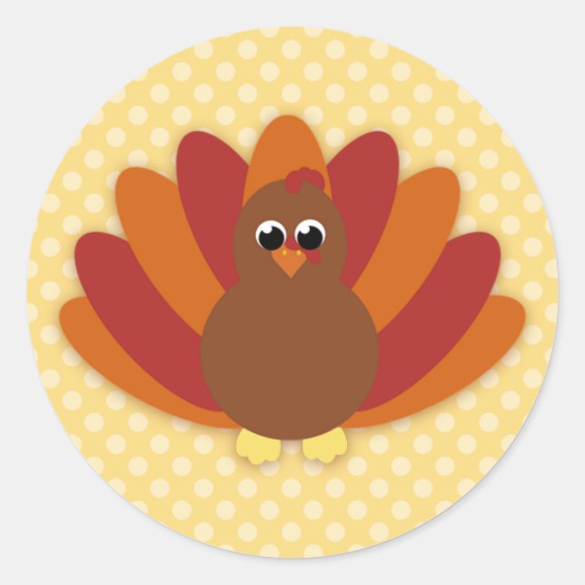 Cute Cartoon Thanksgiving Turkey Classic Round Sticker (Front)