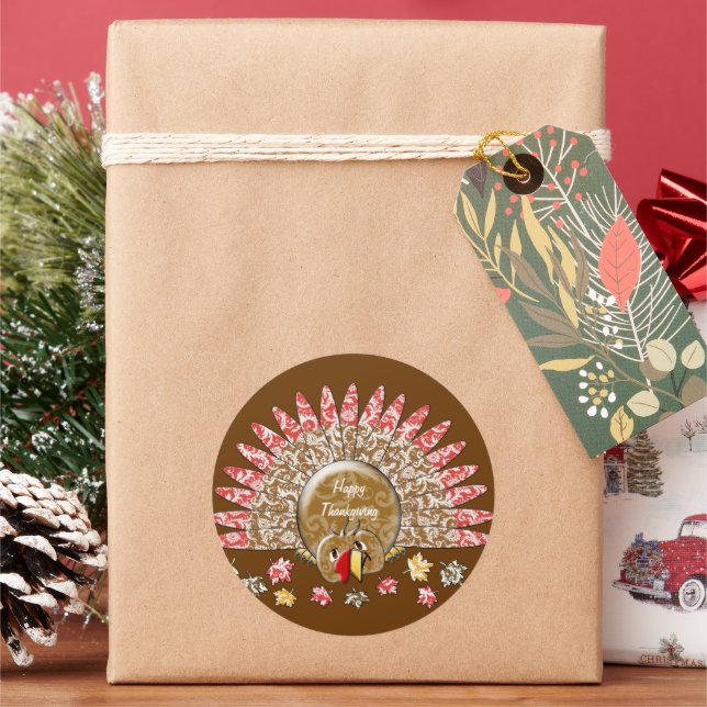 Cute Cartoon Thanksgiving Turkey Classic Round Sticker (Holiday)