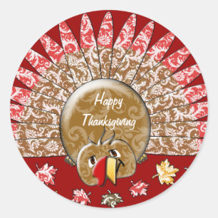 Cute Cartoon Thanksgiving Turkey Classic Round Sticker