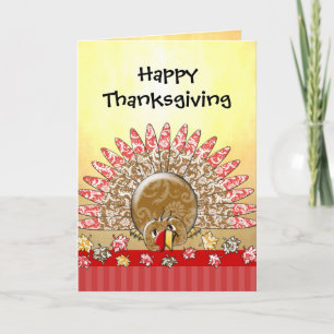 Cute Cartoon Thanksgiving Turkey Holiday Card