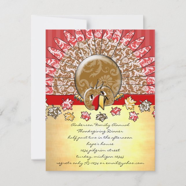 Cute Cartoon Thanksgiving Turkey Invitation (Front)