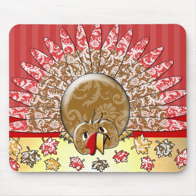 Cute Cartoon Thanksgiving Turkey Mouse Mat (Front)