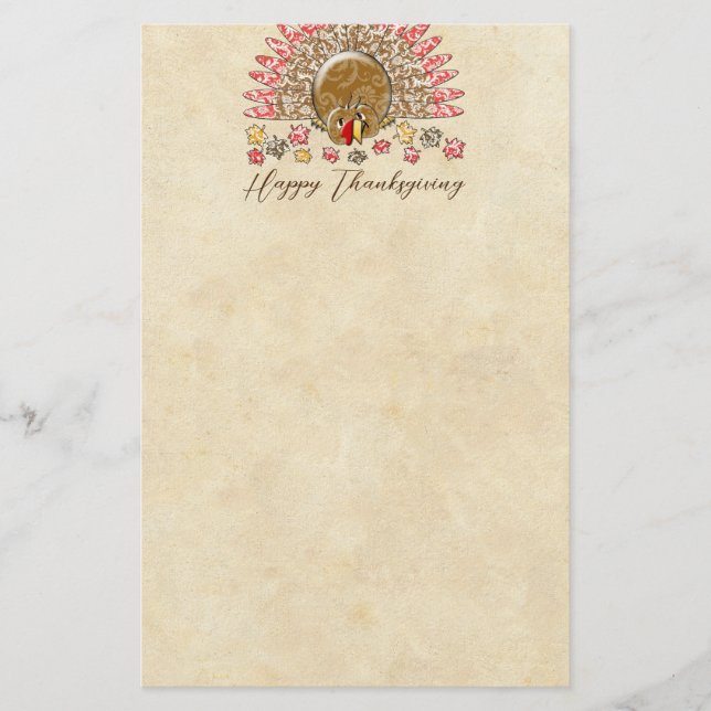 Cute Cartoon Thanksgiving Turkey Stationery (Front)