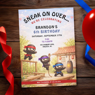 Cute Cartoon Three Training Ninjas Kids Birthday Invitation
