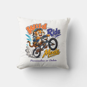Cute Cartoon Tiger BMX Bike Rider Personalised Cushion