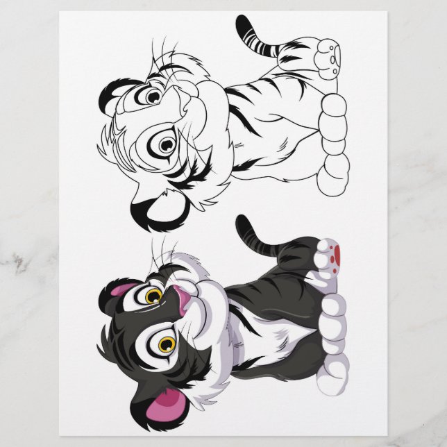 Cute Cartoon  tiger colouring page (Front)