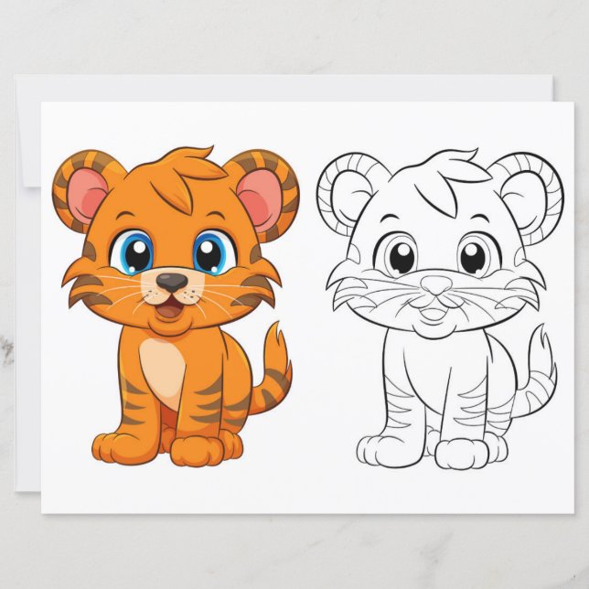 Cute Cartoon tiger colouring page (Front)