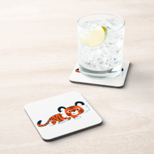Cute Cartoon Tiger on The Prowl Coasters Set