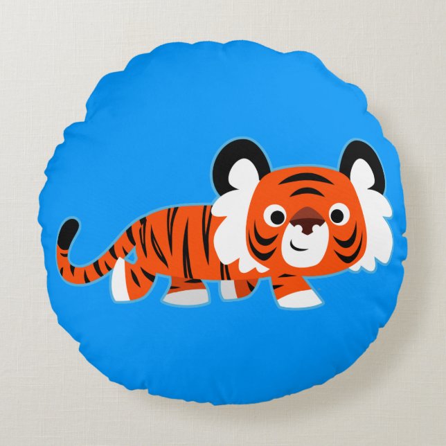 Cute Cartoon Tiger on The Prowl Round Pillow (Front)