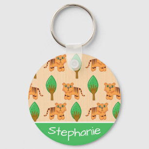 Cute Cartoon Tiger Pattern Personalised Key Ring