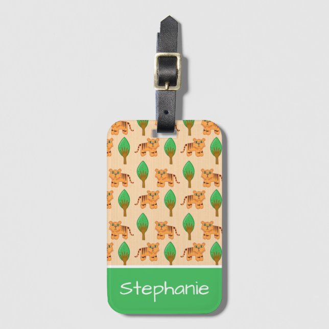 Cute Cartoon Tiger Pattern Personalised Luggage Tag (Front Vertical)