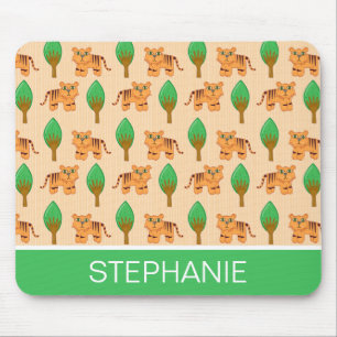 Cute Cartoon Tiger Pattern Personalised Mouse Mat
