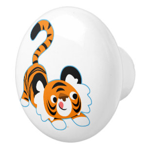 Cute Cartoon Tiger Ready To Play Ceramic Knob
