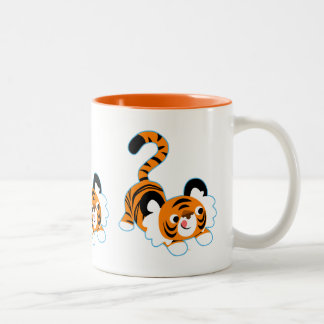 Cute Cartoon Tiger Ready To Play Two-Tone Coffee Mug