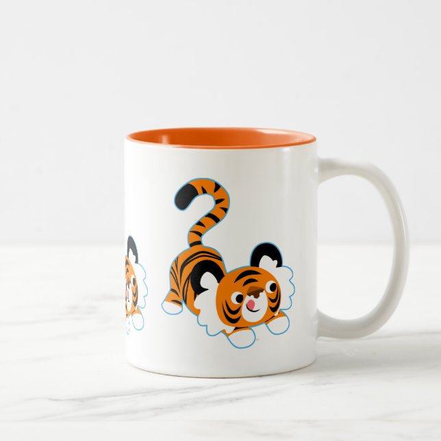 Cute Cartoon Tiger Ready To Play Two-Tone Coffee Mug (Right)