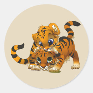 Cute cartoon Tigers Classic Round Sticker