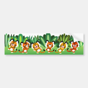 Cute Cartoon Tigers Dance In Jungle Bumper Sticker