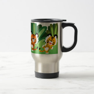 Cute Cartoon Tigers Dancing In Jungle Commuter Mug