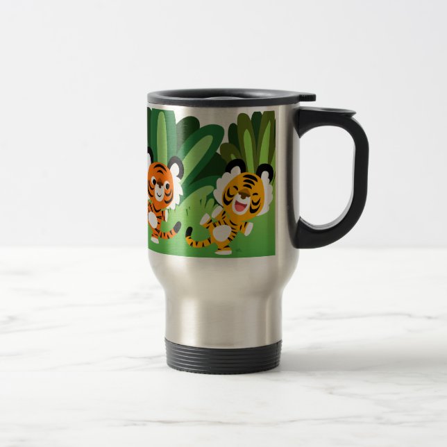 Cute Cartoon Tigers Dancing In Jungle Commuter Mug (Right)