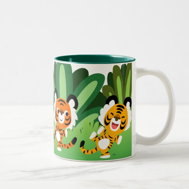Cute Cartoon Tigers Dancing In The Jungle Mug (Right)