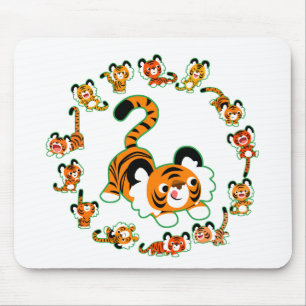 Cute Cartoon Tigers Mandala (green) Mousepad
