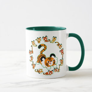 Cute Cartoon Tigers Mandala (green) Mug