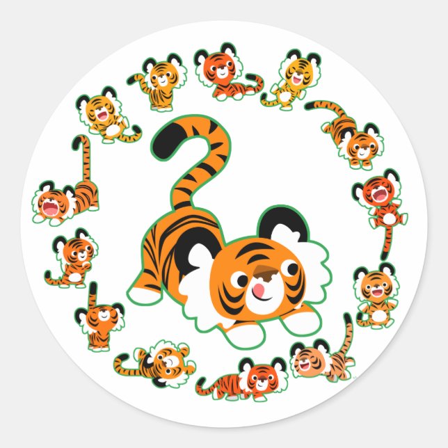Cute Cartoon Tigers Mandala (green) Sticker (Front)