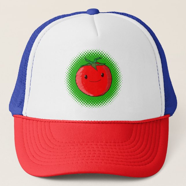 Cute Cartoon Tomato Drawing Trucker Hat (Front)