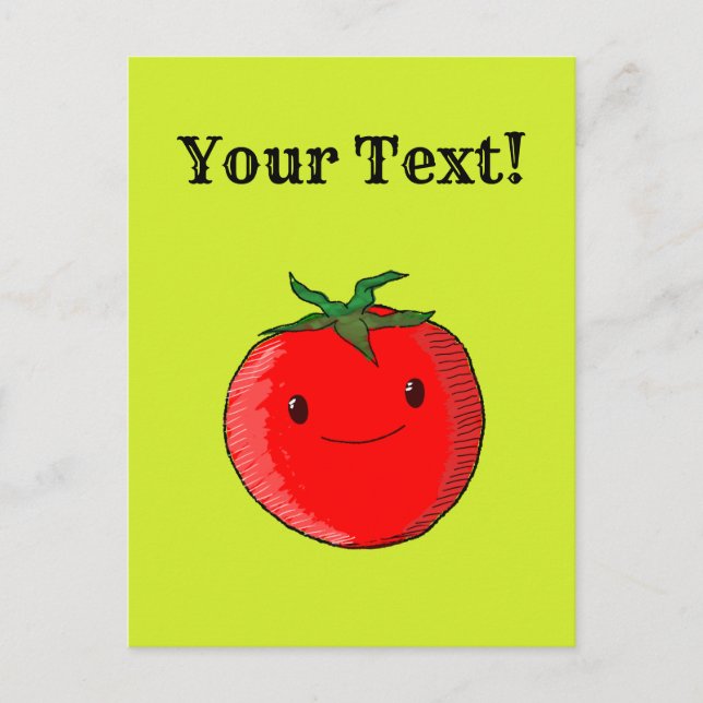 Cute Cartoon Tomato Editable Text Postcard (Front)