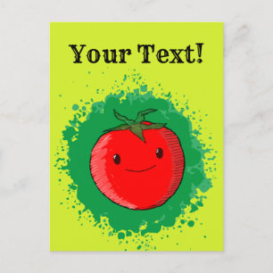 Cute Cartoon Tomato Green Paint Splash Postcard