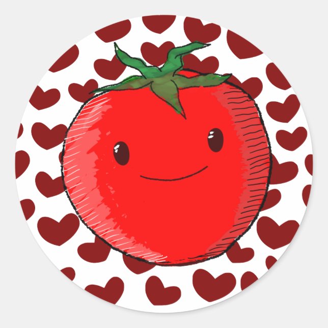 Cute Cartoon Tomato Lover Classic Round Sticker (Front)