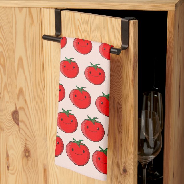 Cute Cartoon Tomato Pattern Tea Towel (Thirds Fold)