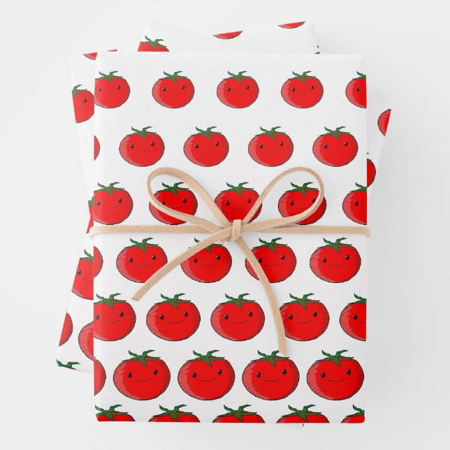 Cute Cartoon Tomato Pattern Wrapping Paper Sheet (In situ)