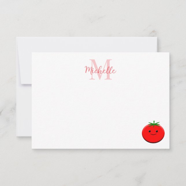 Cute Cartoon Tomato Personalized Monogram Card (Front)