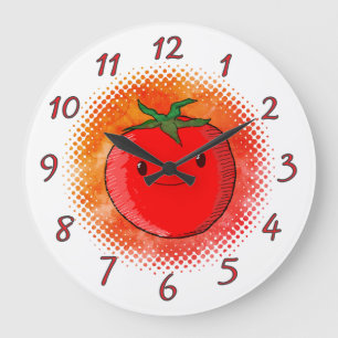 Cute Cartoon Tomato Watercolor Background Large Clock