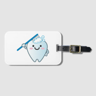 Cute Cartoon Tooth Brushing with Toothbrush Luggage Tag