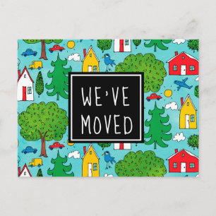 Cute Cartoon Town We've Moved New Address Moving Announcement Postcard