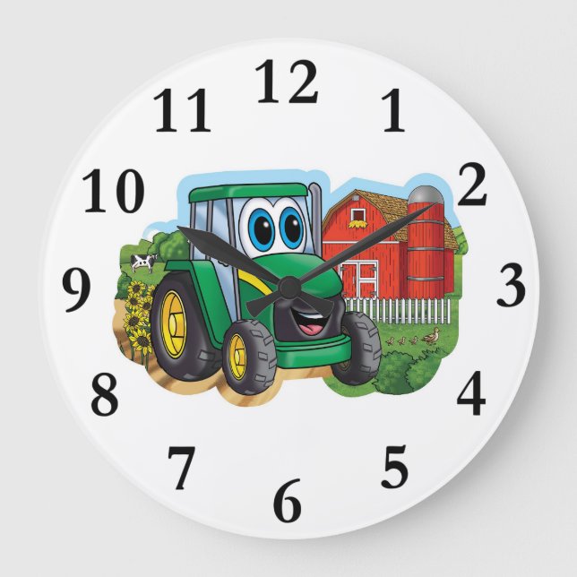 Cute Cartoon Tractor Large Clock (Front)
