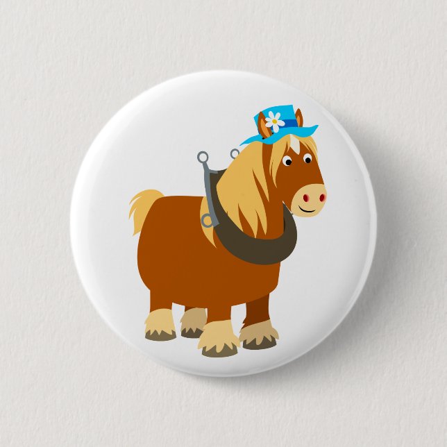 Cute Cartoon Trait Breton Horse Button Badge (Front)